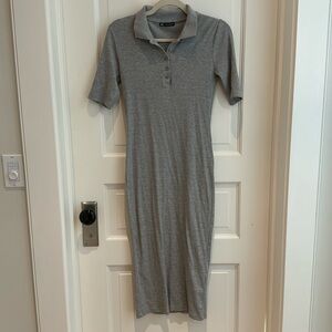 Zara ribbed short sleeves collared midi